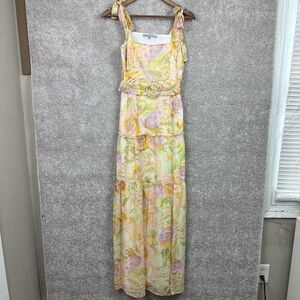 Hope & Ivy Tie Shoulder Belted Maxi Dress in Bright Pastel Floral Size 6 Spring